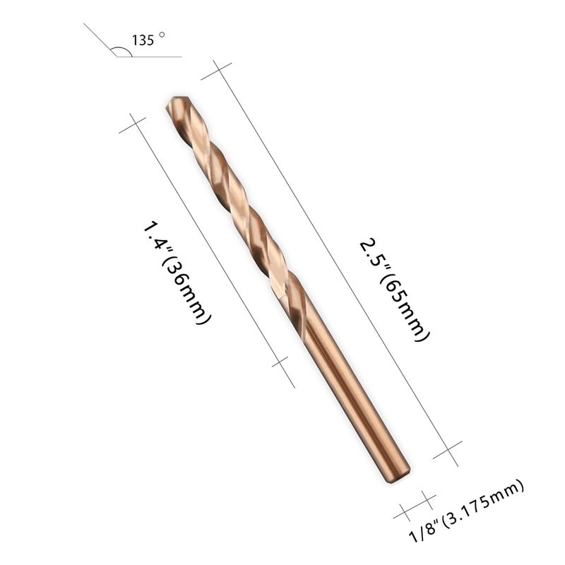 LU&MN 1/8" M35 Cobalt HSS Jobber Length Twist Drill Bit with Straight Shank,Heavy Duty, 10Packs,100 PCS, Drilling for Cast Iron, Heat-Treated Steel, Stainless Steel and Other Hard Materials by - Image 3
